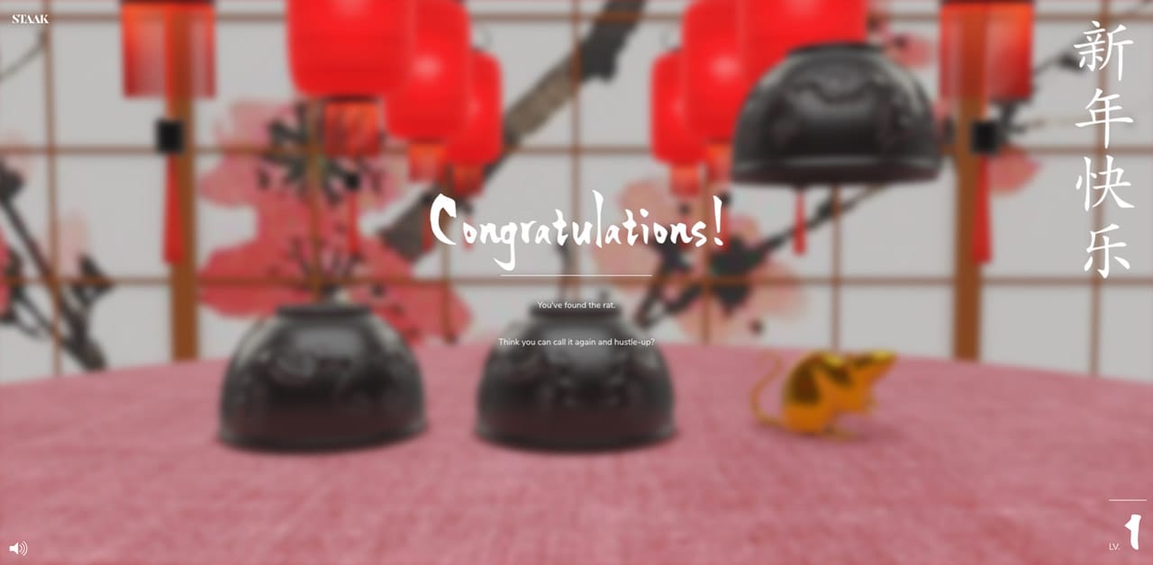 A congratualtion popup shows when you correctly guess the rat position